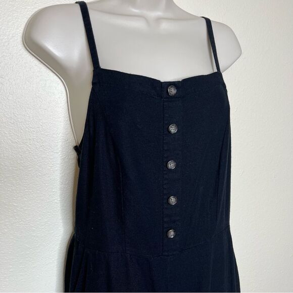 Old Navy Linen Rayon Black Jack Romper Overall Cropped Smocked Back Women Small - Picture 3 of 15